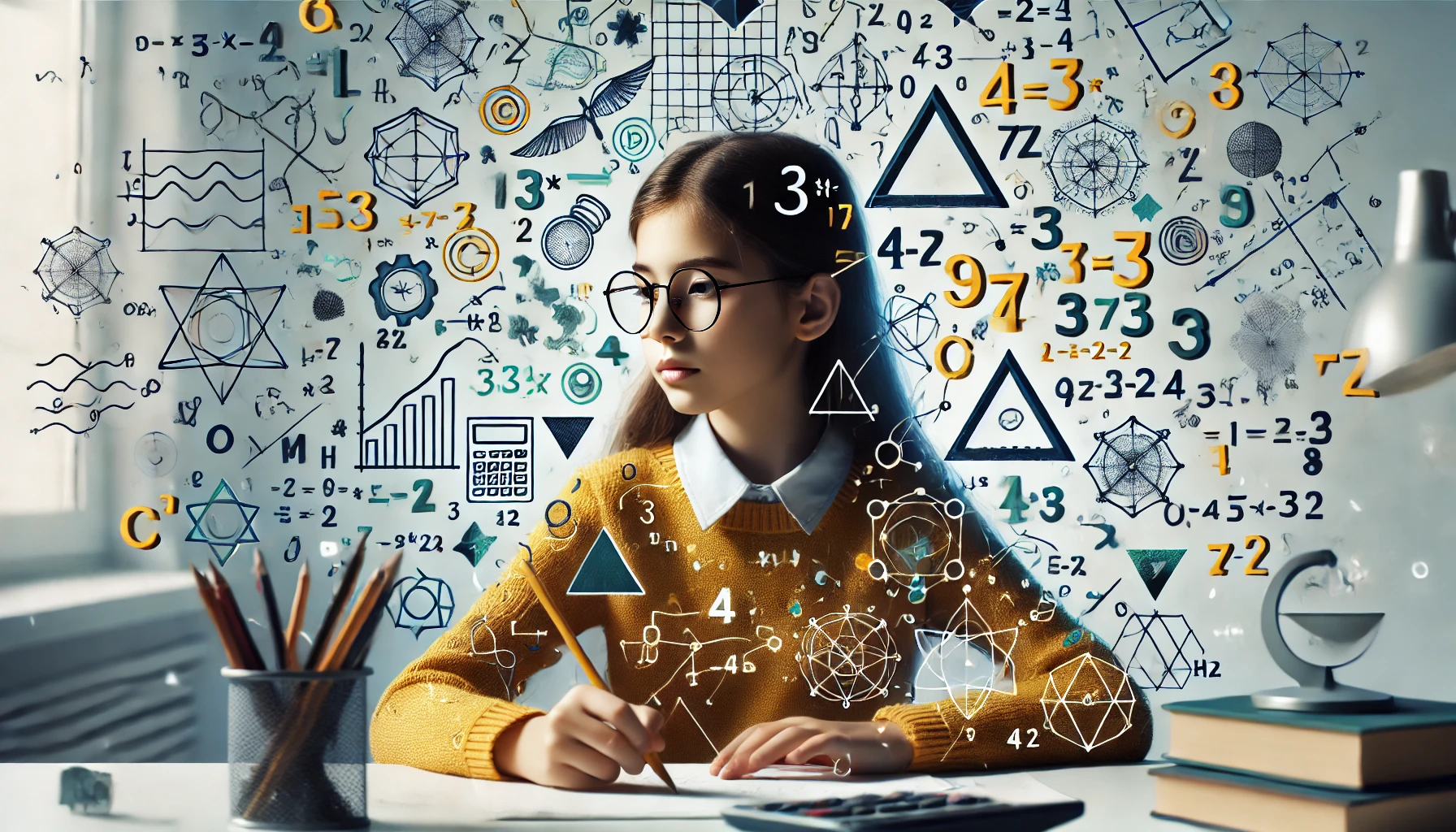 DALL·E 2024-09-02 11.49.32 – Create another realistic image of a 13-year-old girl deeply engaged in mathematics, with mathematical symbols, equations, and geometric shapes floatin DALL·E 2024-09-02 11.49.32 – Create another realistic image of a 13-year-old girl deeply engaged in mathematics, with mathematical symbols, equations, and geometric shapes floatin